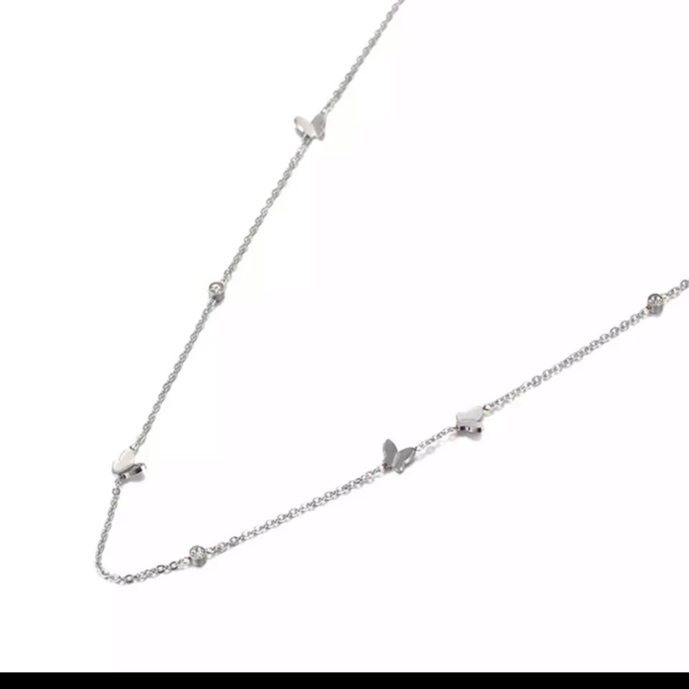 NWT Stainless Steel Butterfly / Crystal necklace